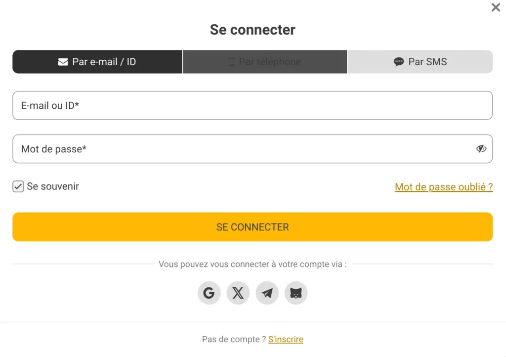 Formulaire de connexion au casino MelBet en français pour les joueurs tunisiens.