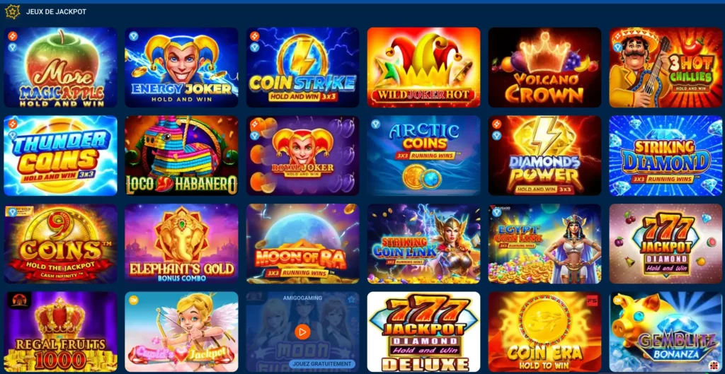 Image montrant les machines à sous à jackpot les plus populaires sur MostBet Casino avec des jeux tels que Energy Joker et 3 Hot Chillies.