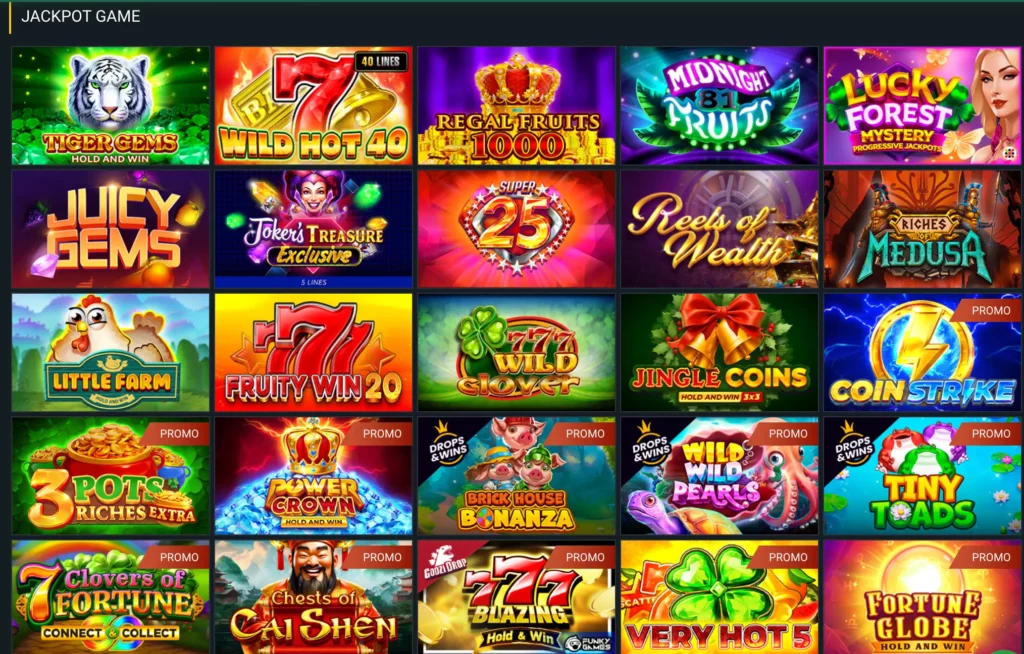 Capture d'écran de la sélection de machines à sous à jackpot de BetWinner Casino.