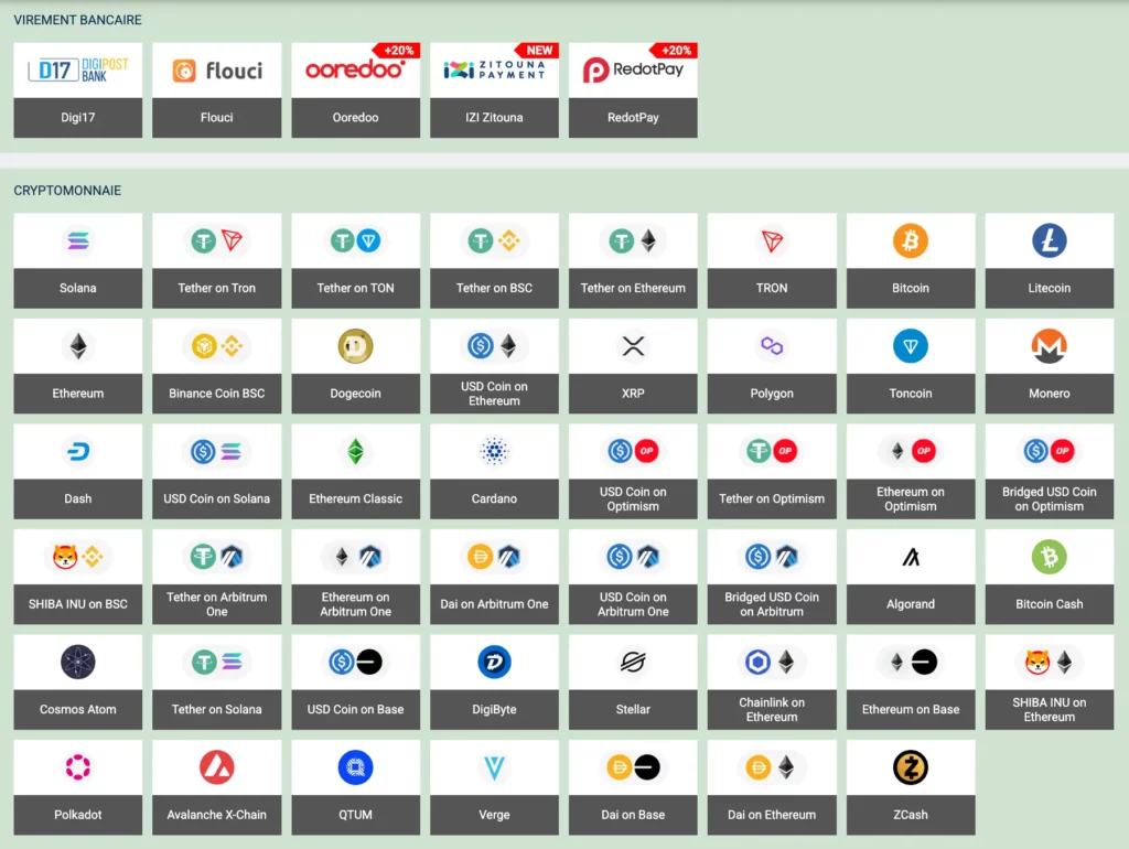 Méthodes de paiement MelBet indiquant les options de dépôt et de retrait pour les joueurs de casino tunisiens.