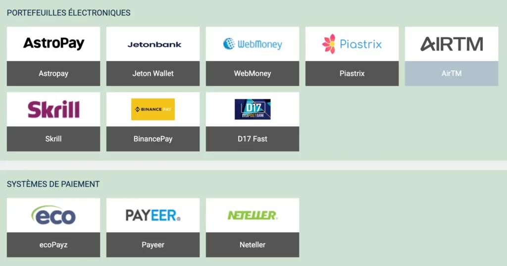 Capture d'écran des méthodes de retrait de MelBet Tunisie, incluant les options fiat et portefeuille électronique.