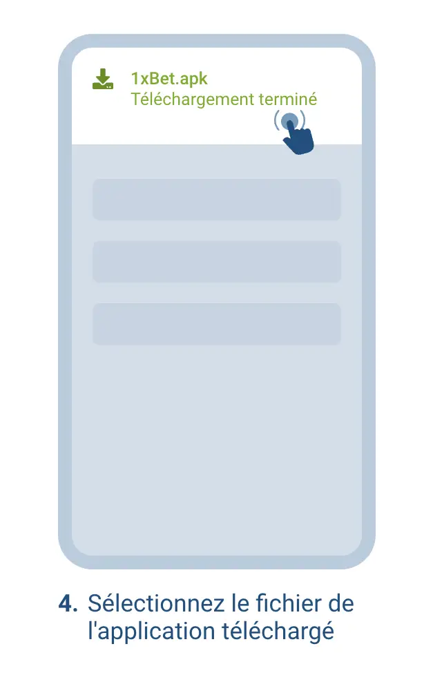 Écran du gestionnaire de fichiers affichant le fichier apk 1xBet App Tunisie sélectionné.