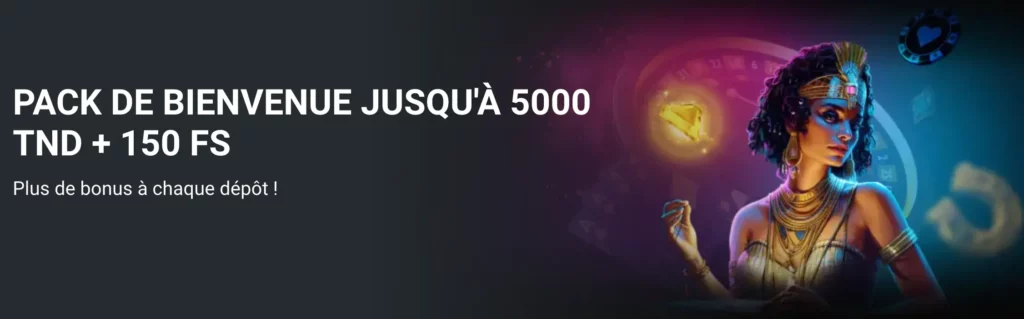 Bonus de bienvenue de la plate-forme MegaPari Tunisie pour les joueurs de casino.