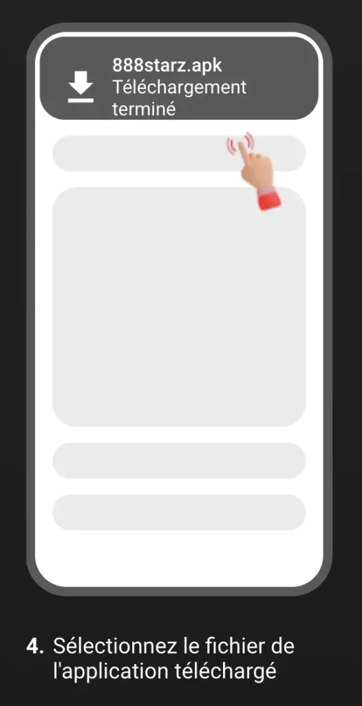Fichier 888starz.apk sélectionné dans le dossier des téléchargements Android.