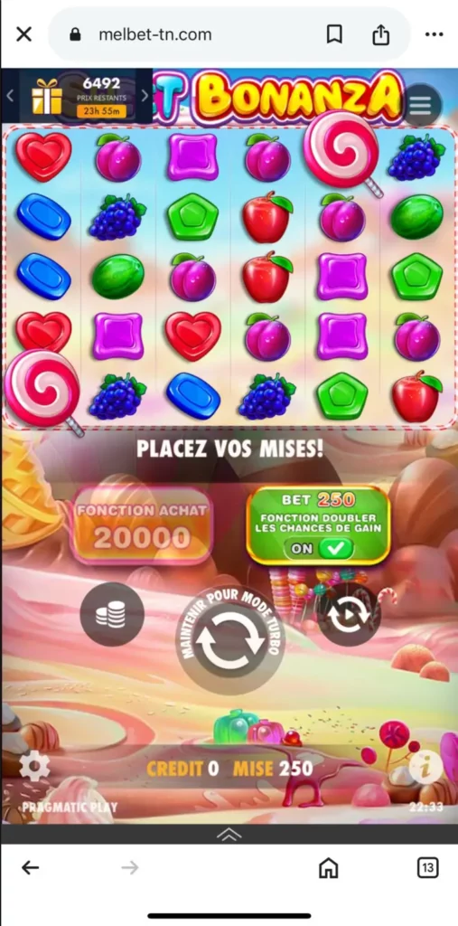 La version mobile de la machine à sous Sweet Bonanza affichée sur l'écran du smartphone.