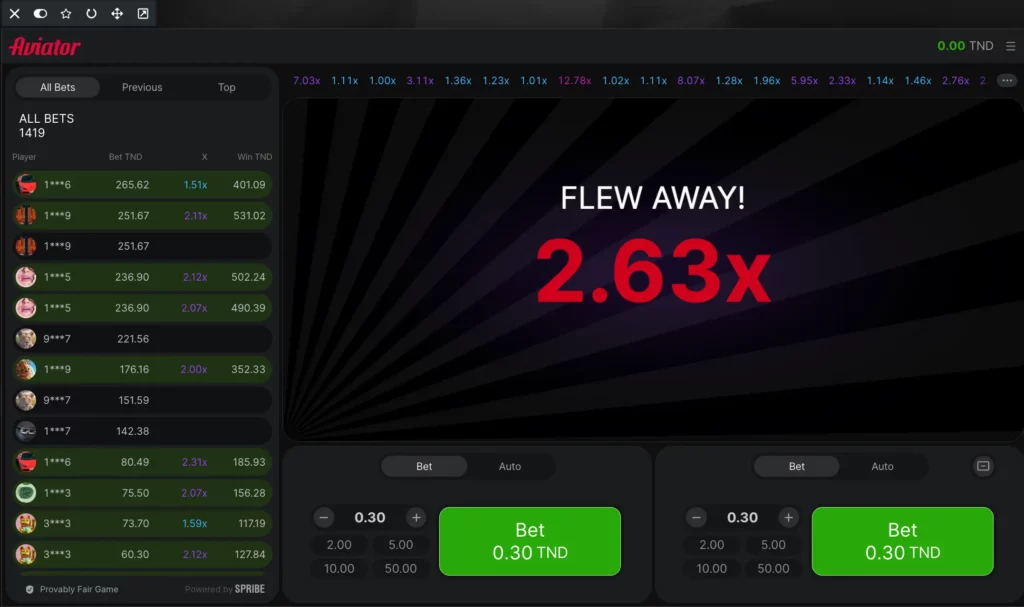 لعبة الطيار في كازينو تونس مع خيار مال تجريبي للاعبين الجدد