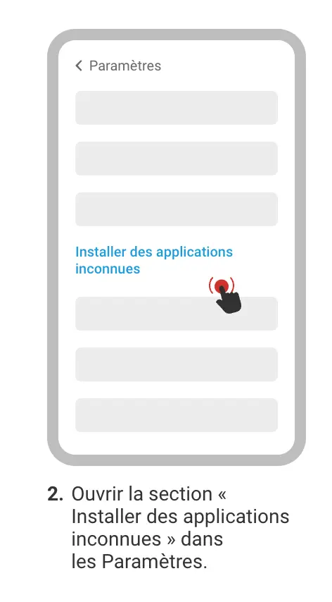 Écran des paramètres Android affichant l'option d'installation d'applications inconnues.